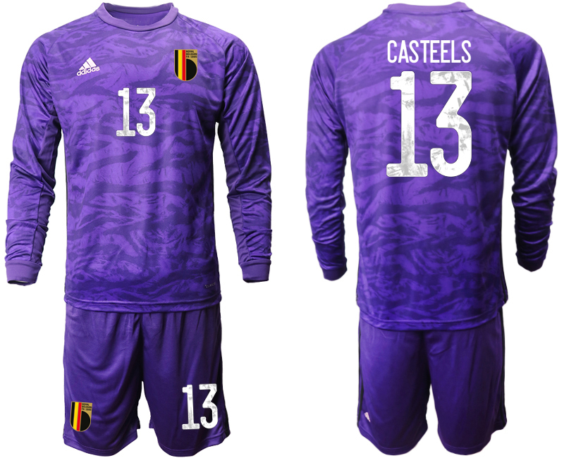 Cheap Men 2021 European Cup Belgium purple Long sleeve goalkeeper 13 Soccer Jersey